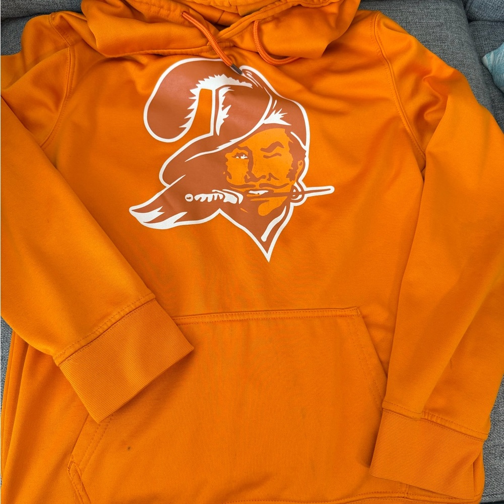 NFL Orange Buccaneer Logo Hoodie Size Small Pockets Fair Condition for spots